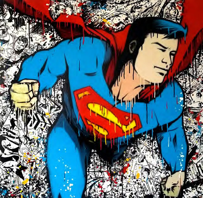 Crey 132 - Superman, Aérosols et marqueurs sur toile - artiste graffeur et illustrateur - Collectif-avc