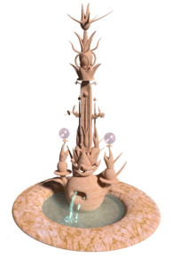 La fontaine de Jérôme Bosh dans sa toile "Le jardin des délices" réalisé en 3D à l'aide du logiciel Blender