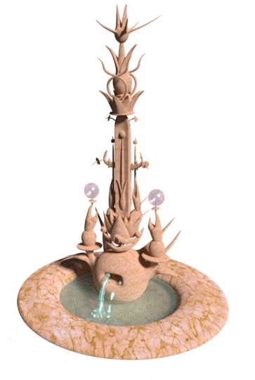 La fontaine de Jérôme Bosh dans sa toile "Le jardin des délices" réalisé en 3D à l'aide du logiciel Blender