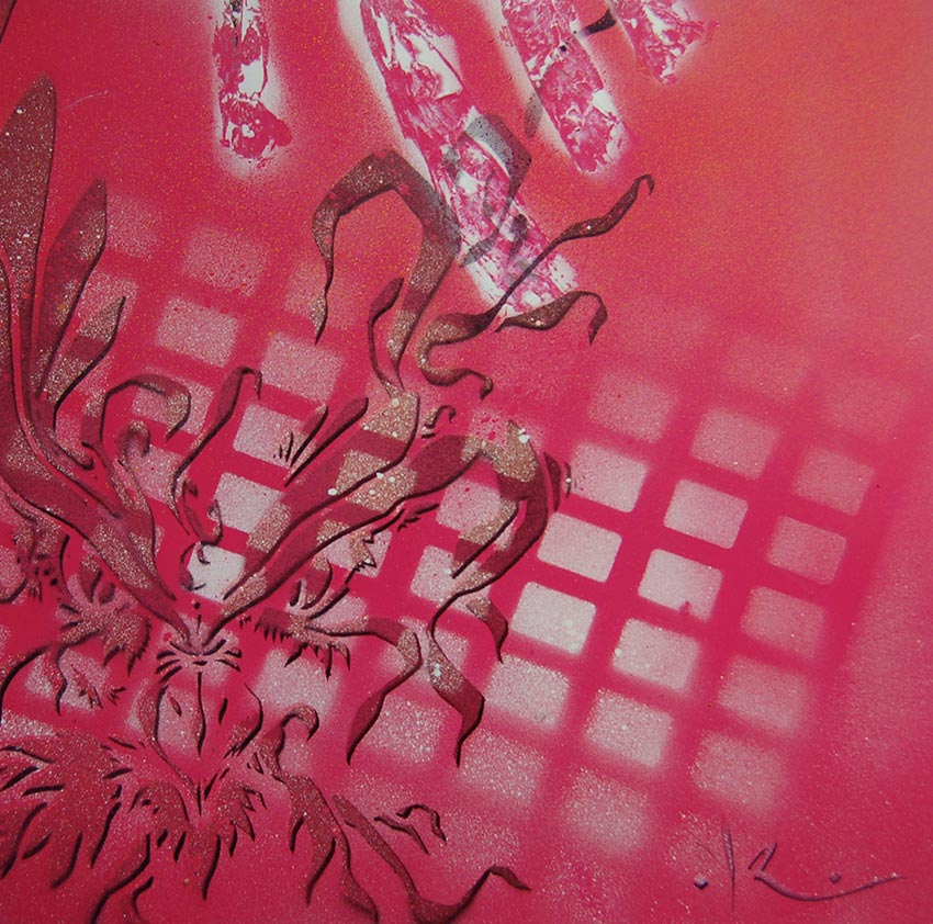 Hibou pixellisé - Spray et pochoirs sur papier - poasson artiste peintre