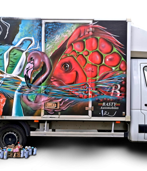 En Camion - Spray sur Camion - Festival Labelvalette, Pressigny-les-Pins - poasson artiste peintre