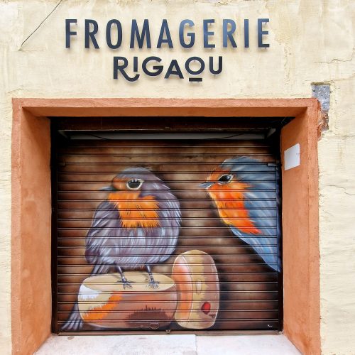 Les rigaous du Prado, à Marseille, une fresque réalisée en novembre 2022 pour la fromagerie Rigaou. Street-Art et Graffiti